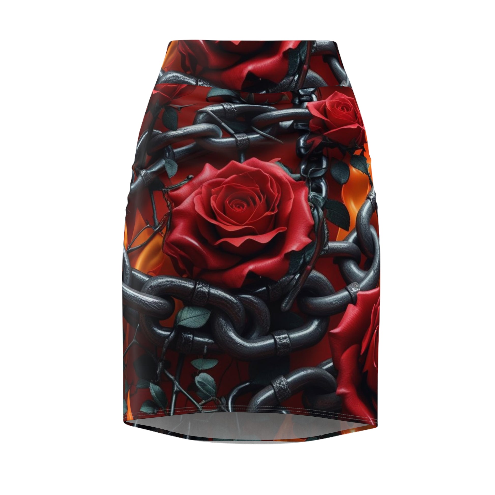 Stylish Rose Chain Women's Pencil Skirt | Gothic Fashion, Edgy Style, Party Outfit, Floral Skirt, Bold Statement Piece