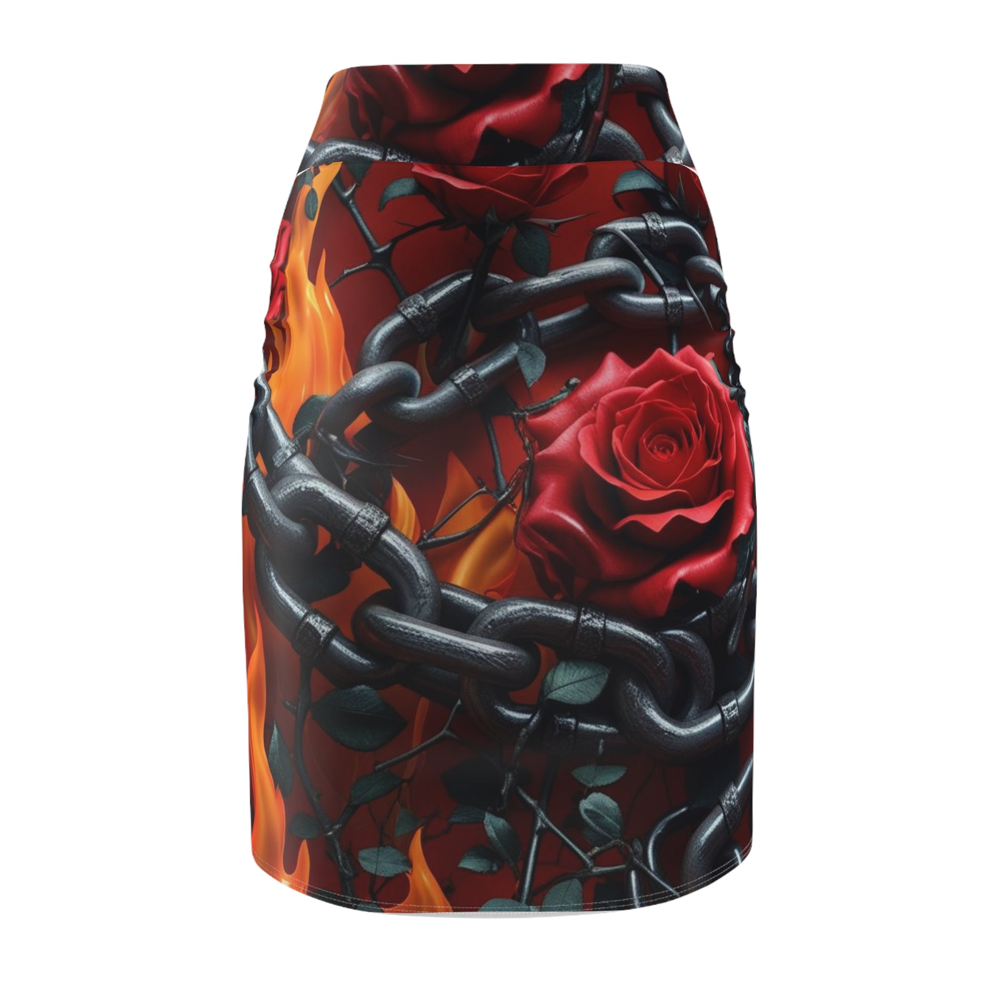 Stylish Rose Chain Women's Pencil Skirt | Gothic Fashion, Edgy Style, Party Outfit, Floral Skirt, Bold Statement Piece