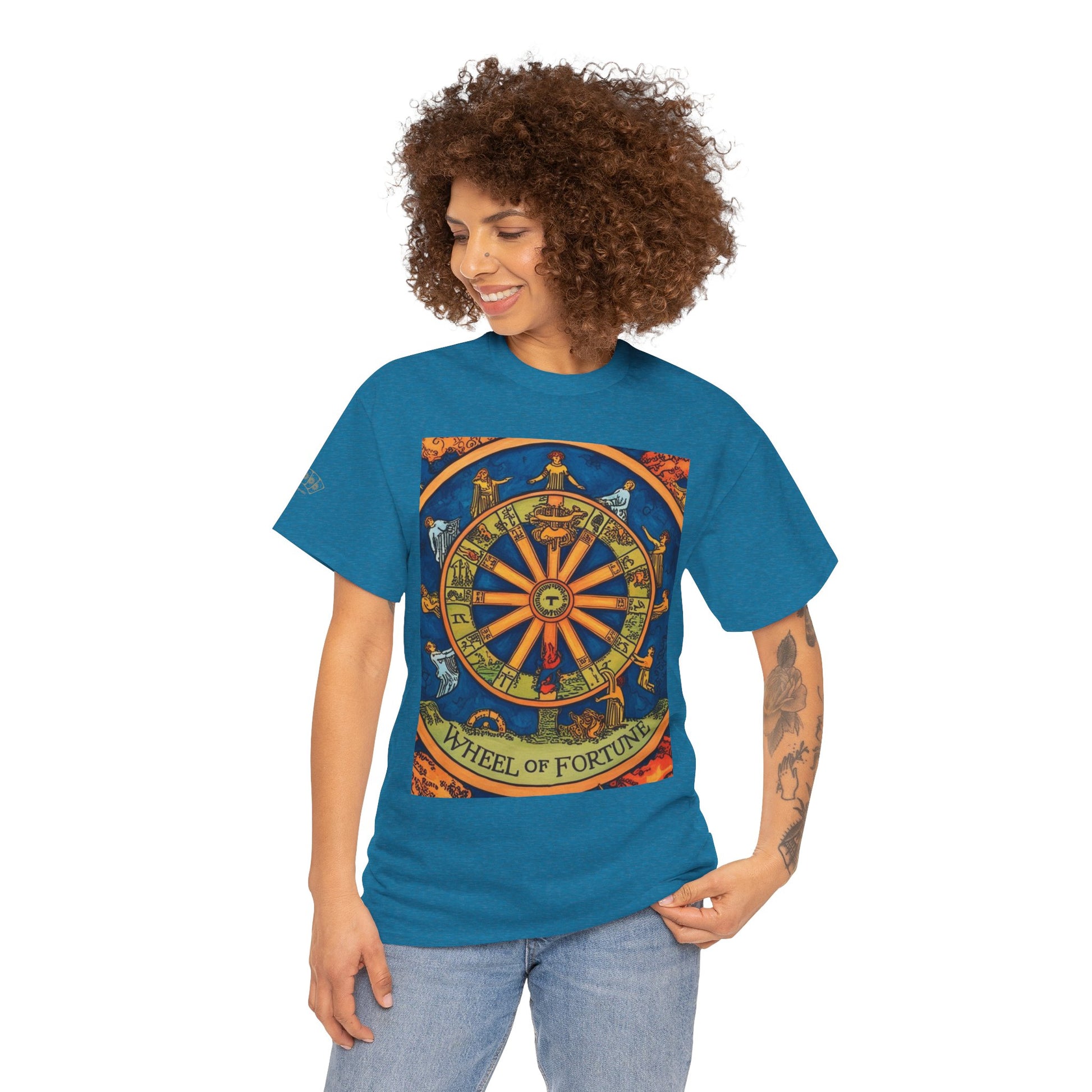Wheel of Fortune Graphic Tee | Unisex Heavy Cotton T-shirt, Astrology Shirt, Tarot Card Tee, Gift for Mystics, Spiritual Wear