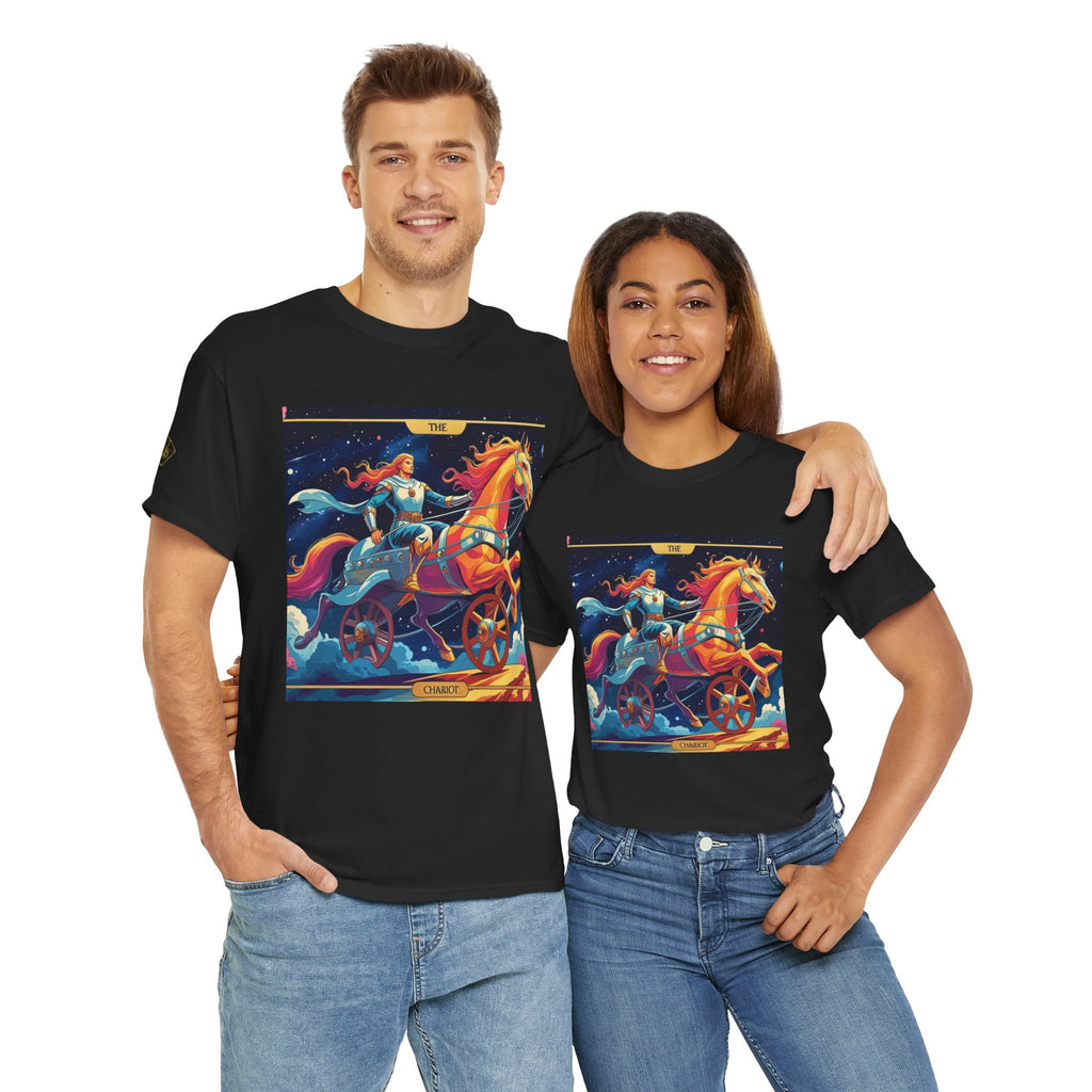 Celestial Chariot Tee - Unisex Heavy Cotton Shirt, Graphic T-Shirt, Fantasy Apparel, Gift for Dreamers, Unique Casual Wear
