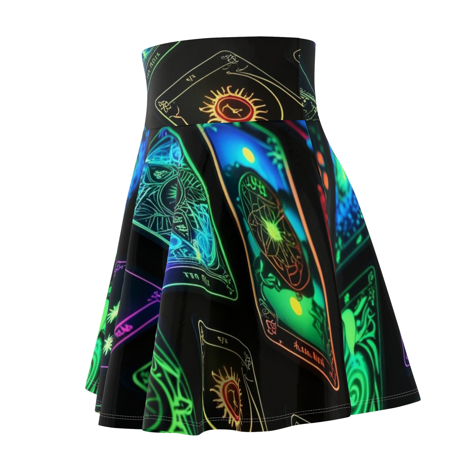 Neon Tarot Women's Skater Skirt, Boho Chic Skirt, Festival Clothing, Astrology Apparel, Witchy Fashion
