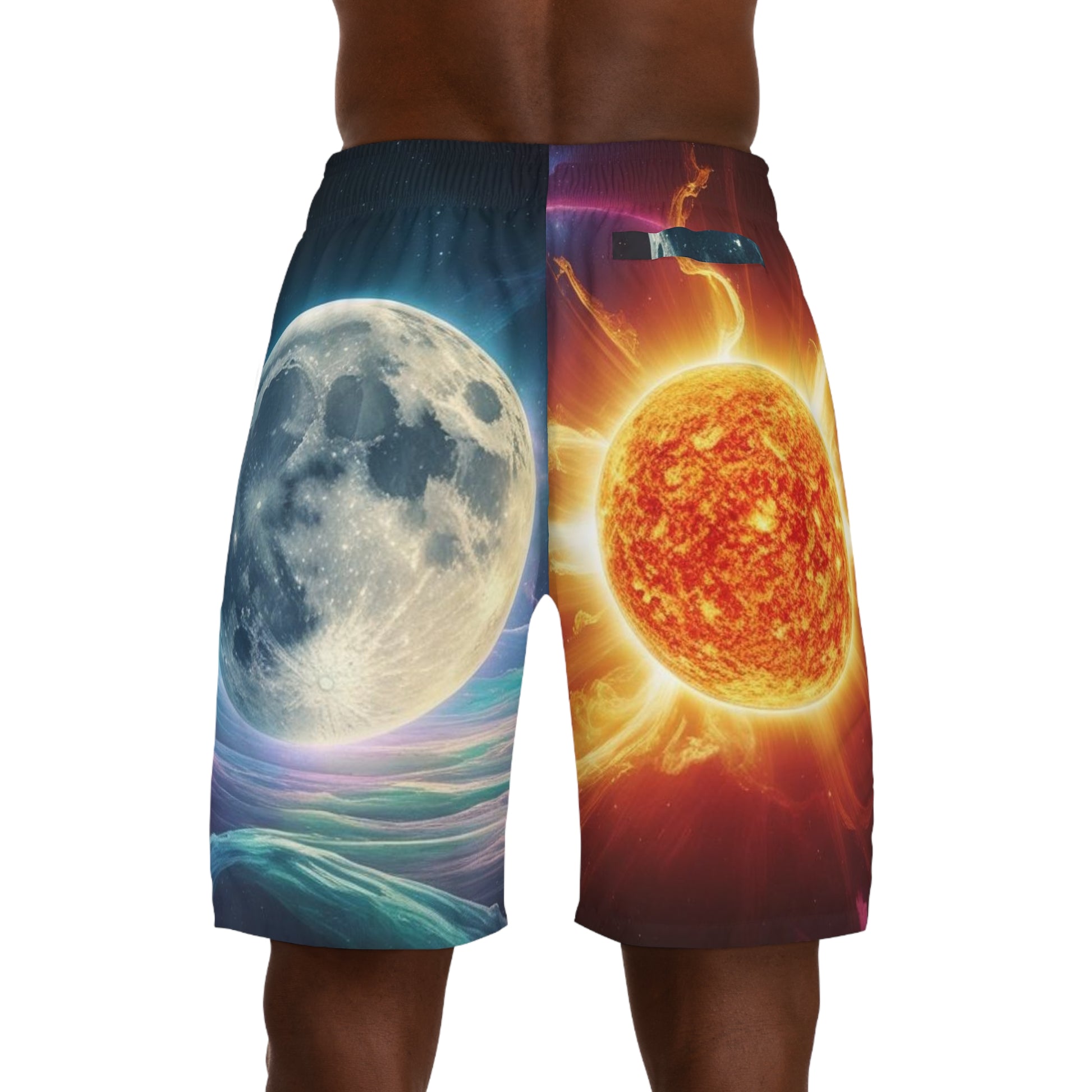 Men's Sun and Moon Jogger Shorts, Cosmic Summer Shorts, Men's Activewear, Unique Graphic Athletic Shorts, Gift for Him