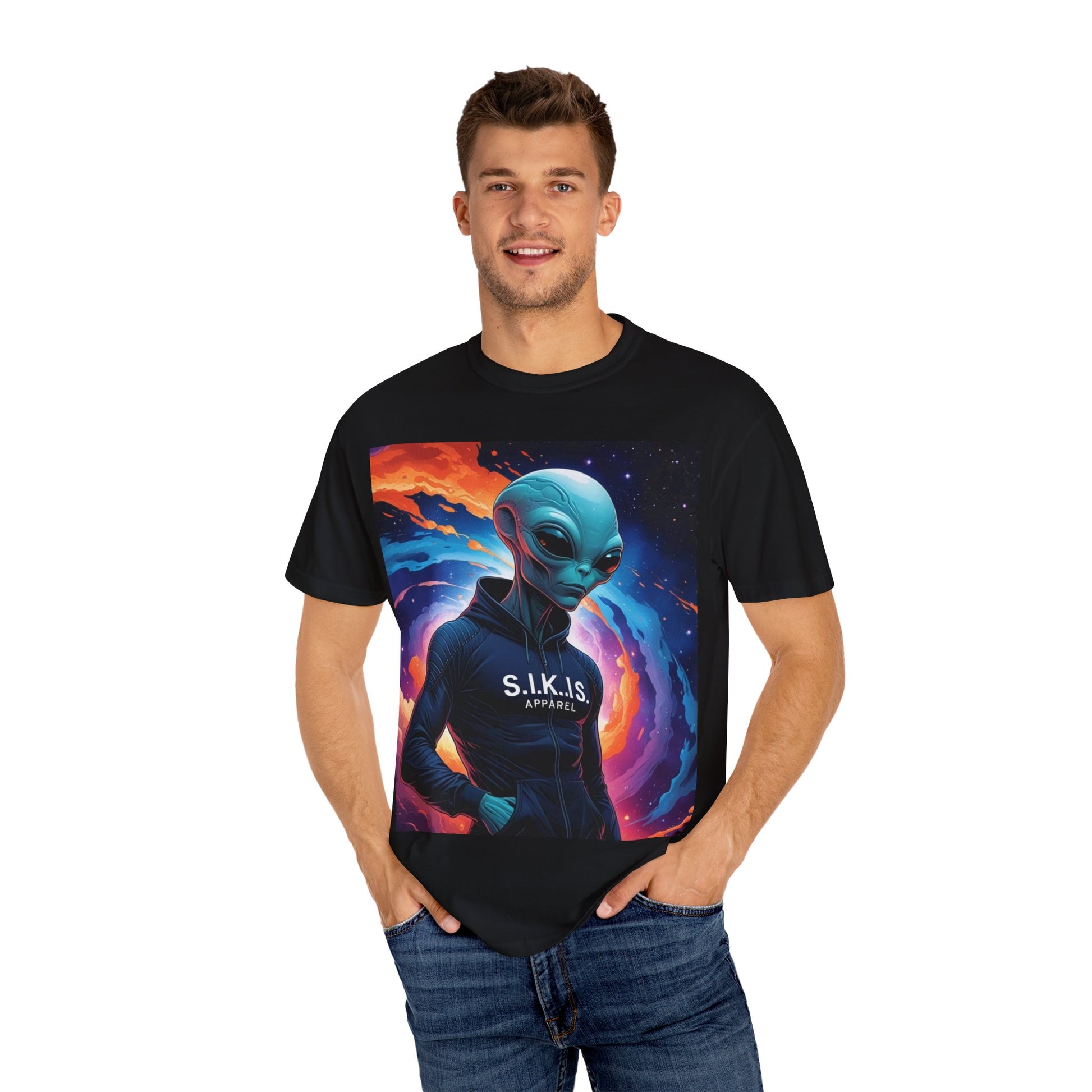 Cosmic Alien Graphic T-Shirt | Unisex, Summer Vibe, Gifts for Sci-Fi Fans, Festival Wear, Streetwear, S.I.K.I.S. Apparel