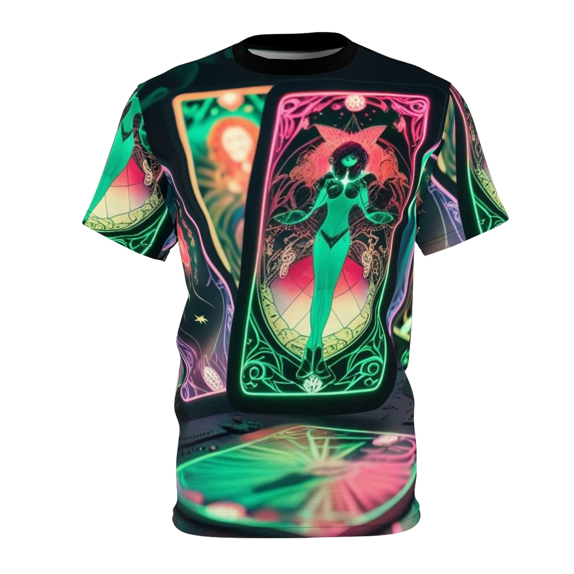 Mystical Tarot Graphic Tee, Unisex AOP Shirt, Boho Style Apparel, Spiritual Gift, Horoscope Lover Top