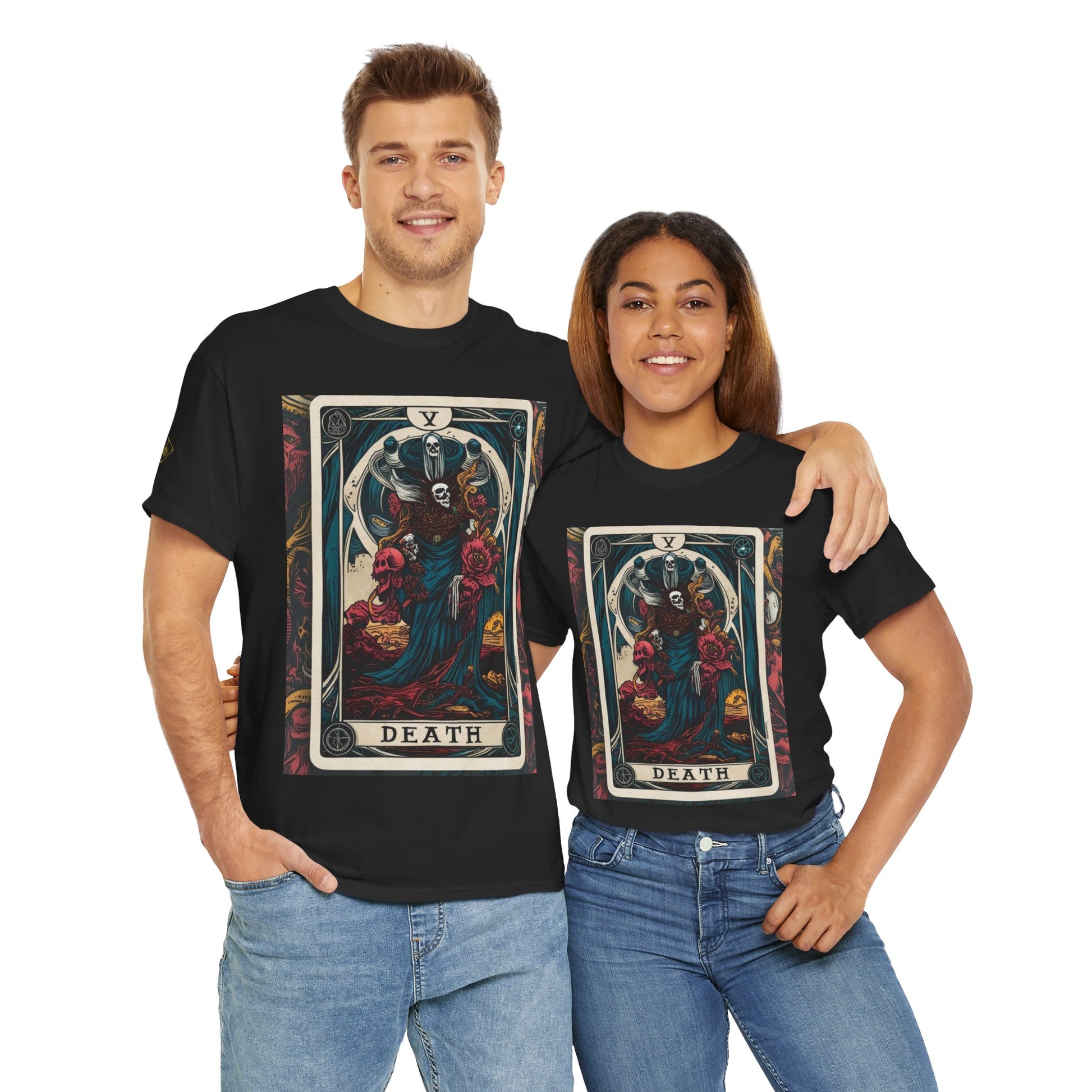 Gothic Tarot Death T-Shirt, Unisex Heavy Cotton Tee, Unique Graphic Tee, Tarot Card Apparel, Alternative Fashion, Gift for Occult Lovers