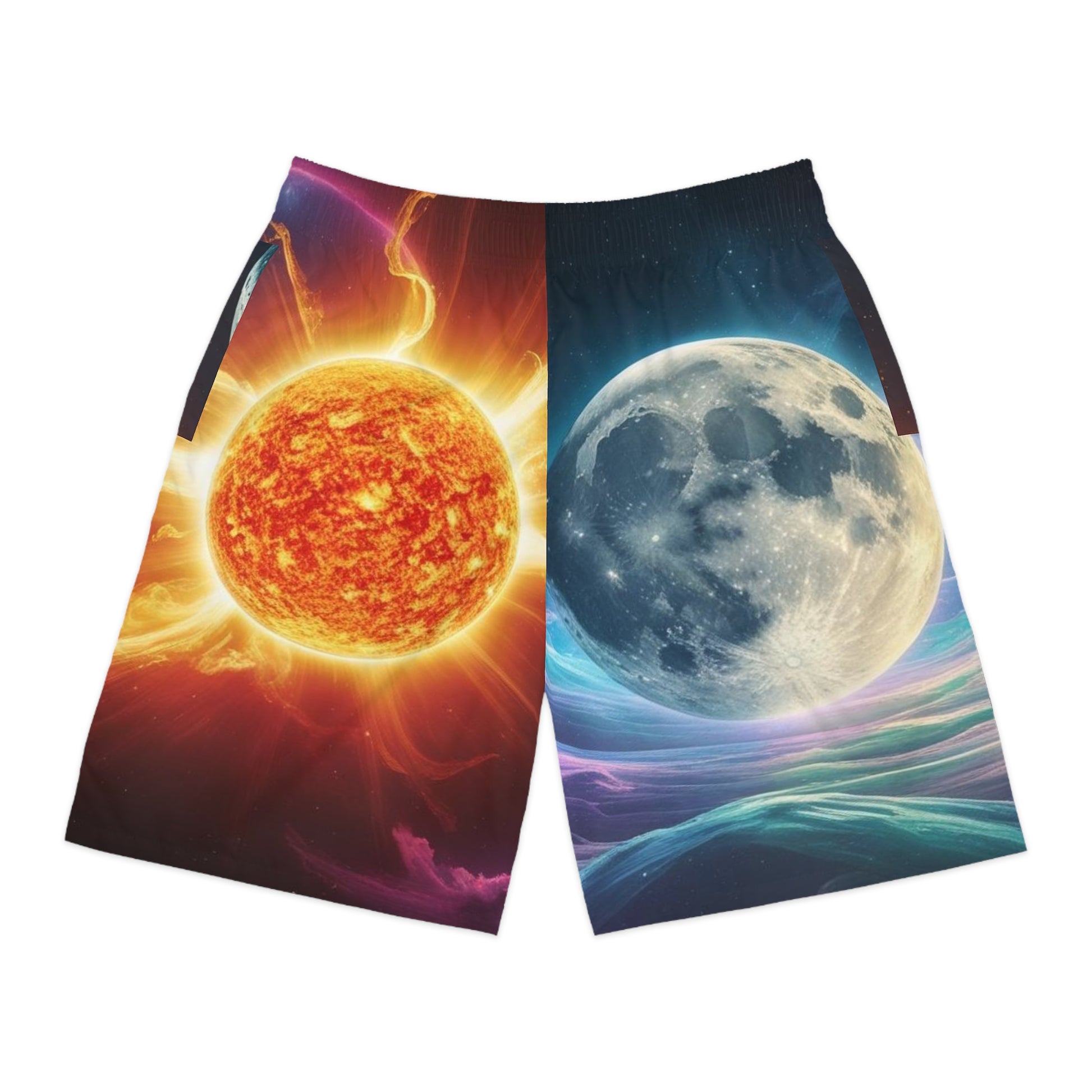 Men's Sun and Moon Jogger Shorts, Cosmic Summer Shorts, Men's Activewear, Unique Graphic Athletic Shorts, Gift for Him