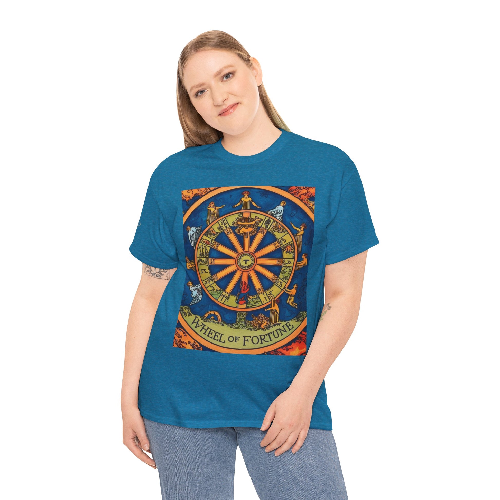 Wheel of Fortune Graphic Tee | Unisex Heavy Cotton T-shirt, Astrology Shirt, Tarot Card Tee, Gift for Mystics, Spiritual Wear