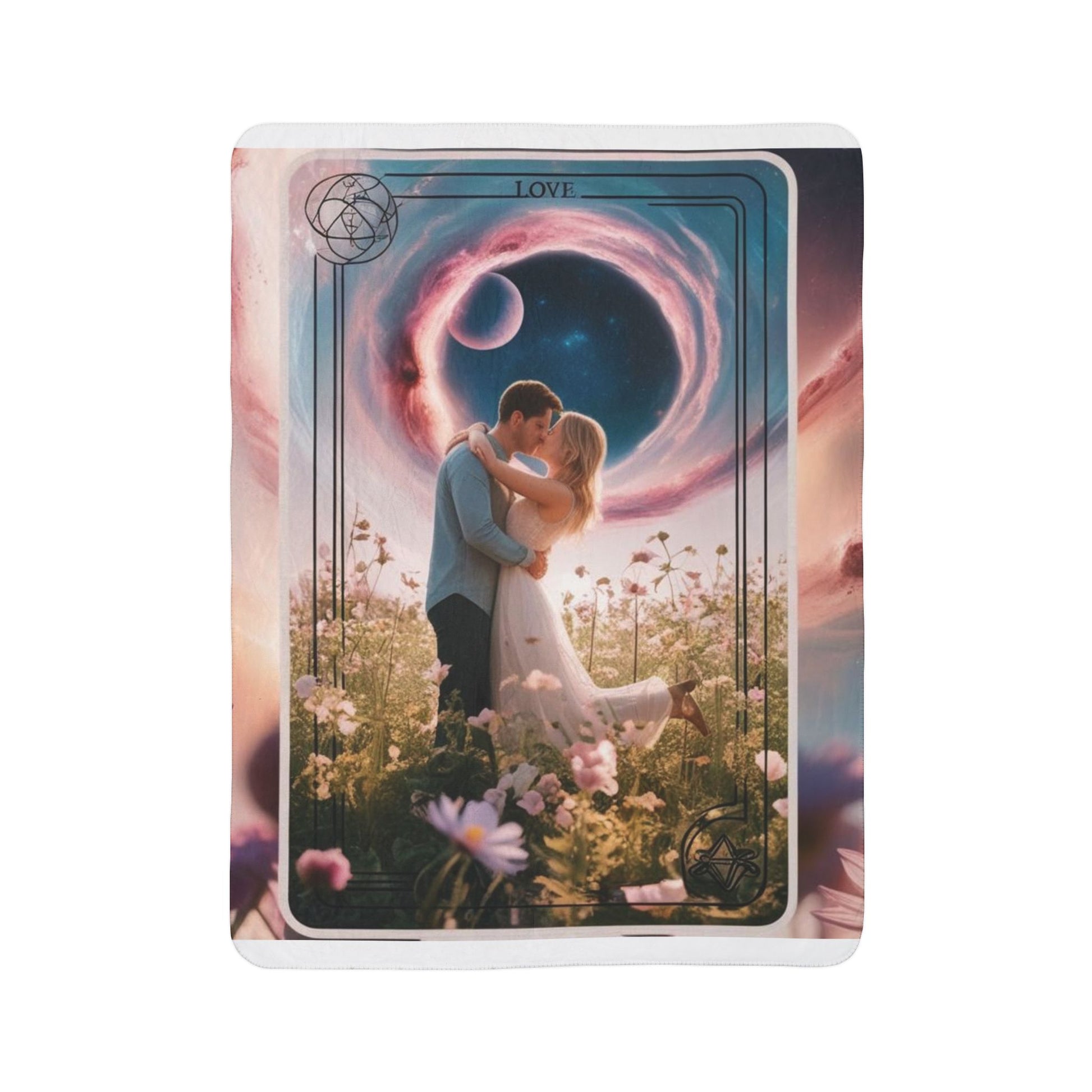 Cosmic Love Fleece Sherpa Blanket - Romantic Starry Design for Cozy Nights