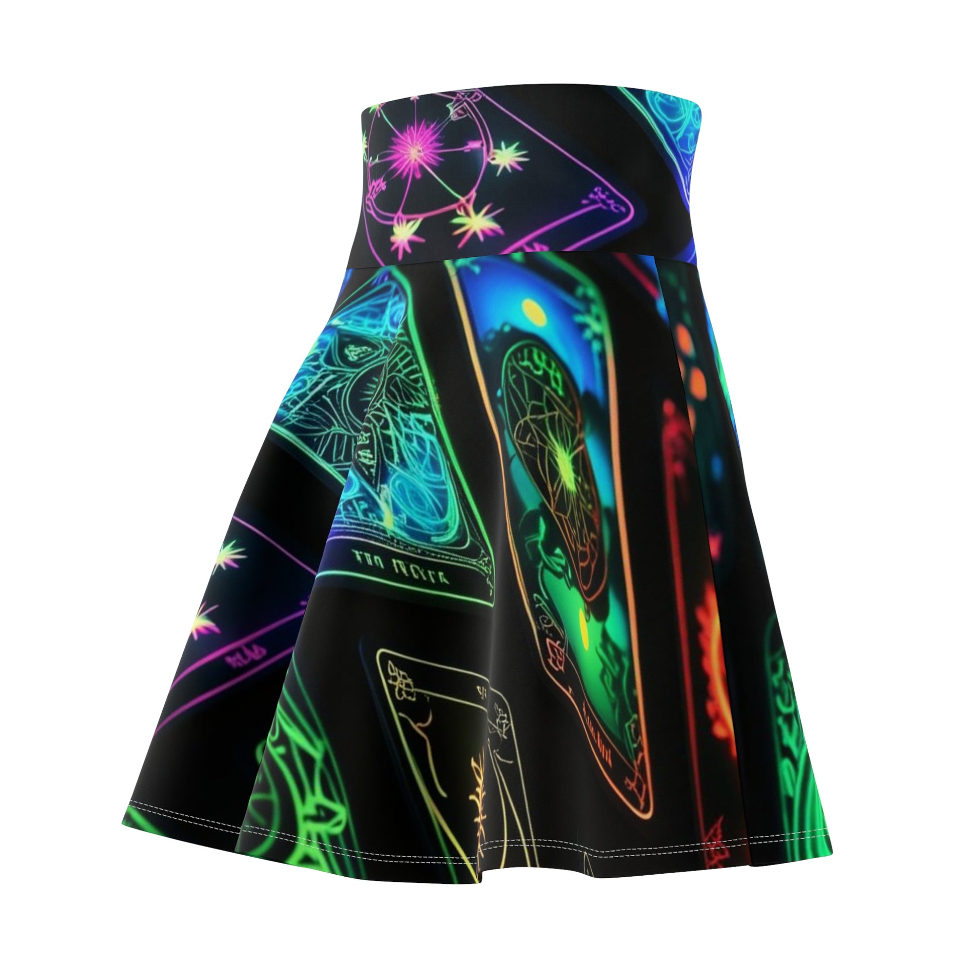 Neon Tarot Women's Skater Skirt, Boho Chic Skirt, Festival Clothing, Astrology Apparel, Witchy Fashion