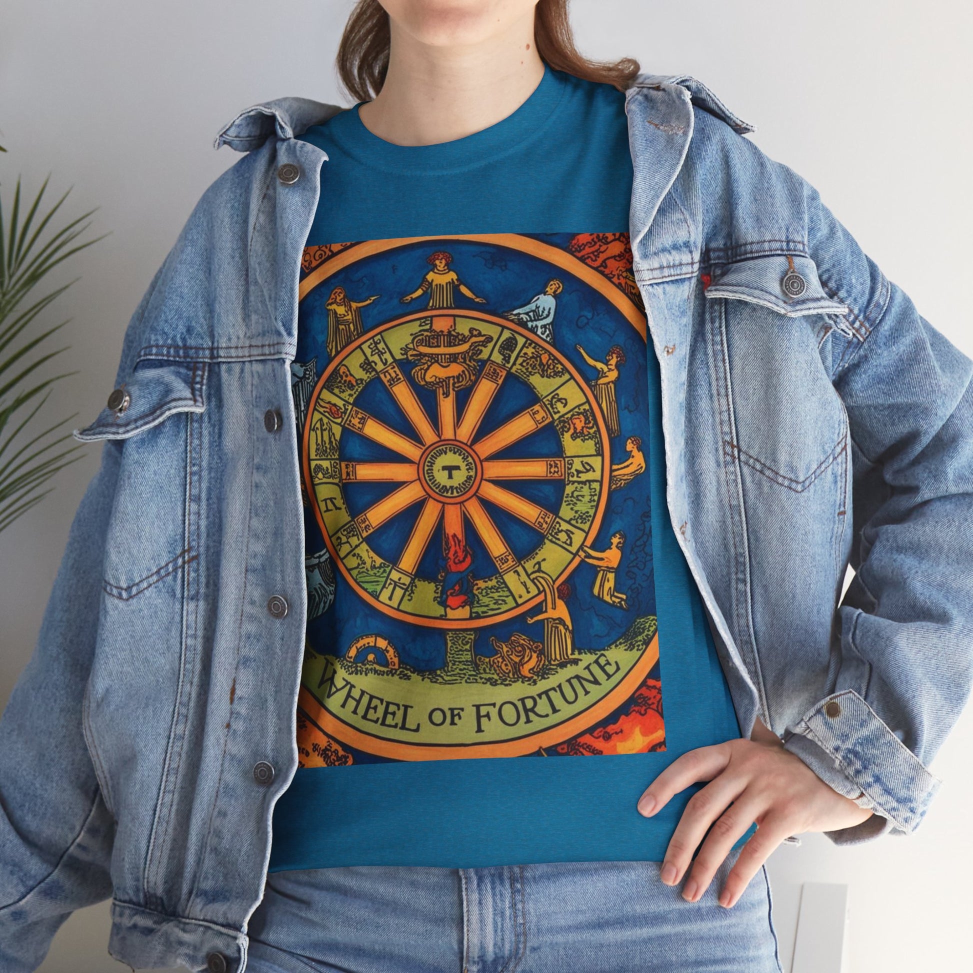 Wheel of Fortune Graphic Tee | Unisex Heavy Cotton T-shirt, Astrology Shirt, Tarot Card Tee, Gift for Mystics, Spiritual Wear