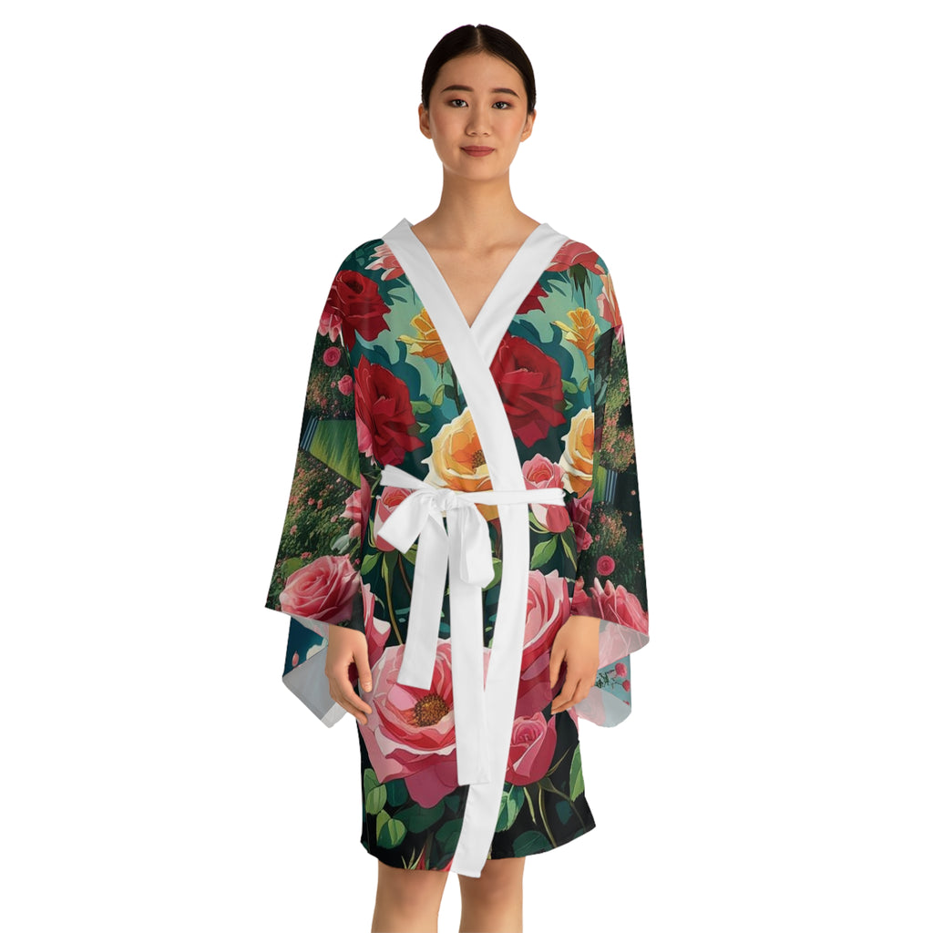 Bohemian Floral Long Sleeve Kimono Robe | Cozy Loungewear for Relaxation, Perfect Gift for Her, Meditation, Spa Day, Boho Chic