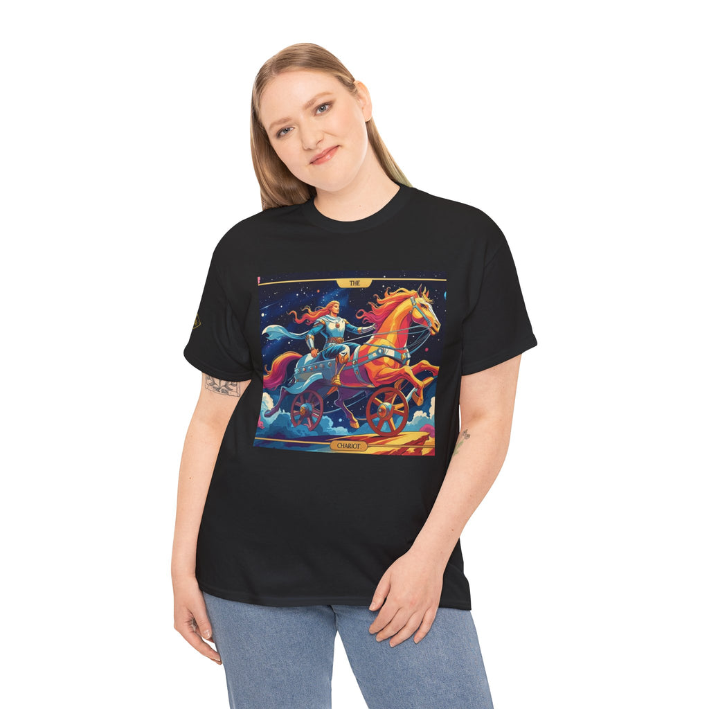 Celestial Chariot Tee - Unisex Heavy Cotton Shirt, Graphic T-Shirt, Fantasy Apparel, Gift for Dreamers, Unique Casual Wear