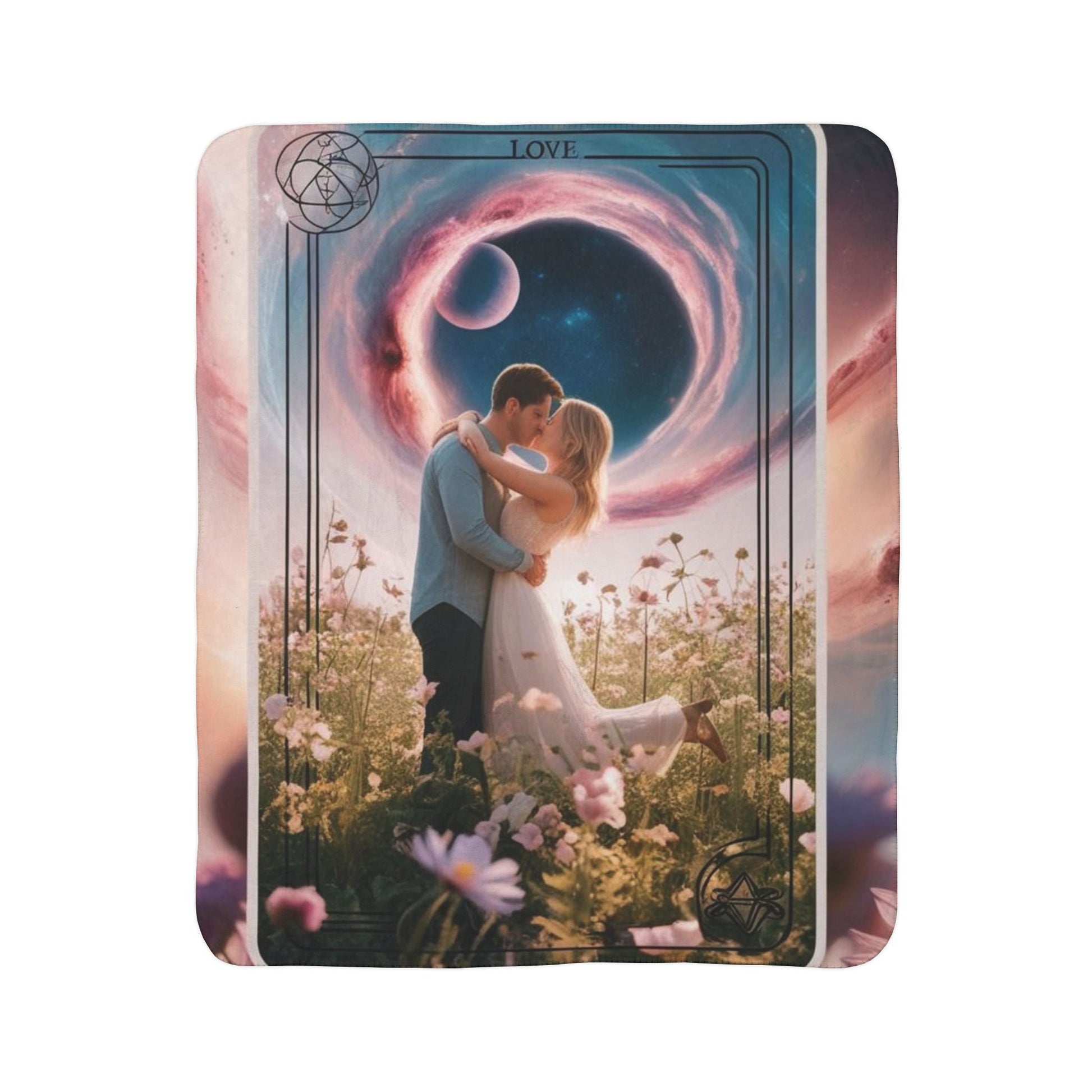 Cosmic Love Fleece Sherpa Blanket - Romantic Starry Design for Cozy Nights