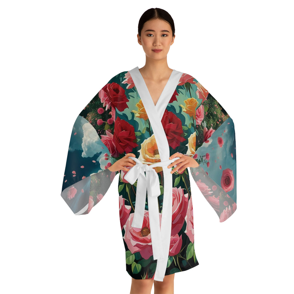 Bohemian Floral Long Sleeve Kimono Robe | Cozy Loungewear for Relaxation, Perfect Gift for Her, Meditation, Spa Day, Boho Chic
