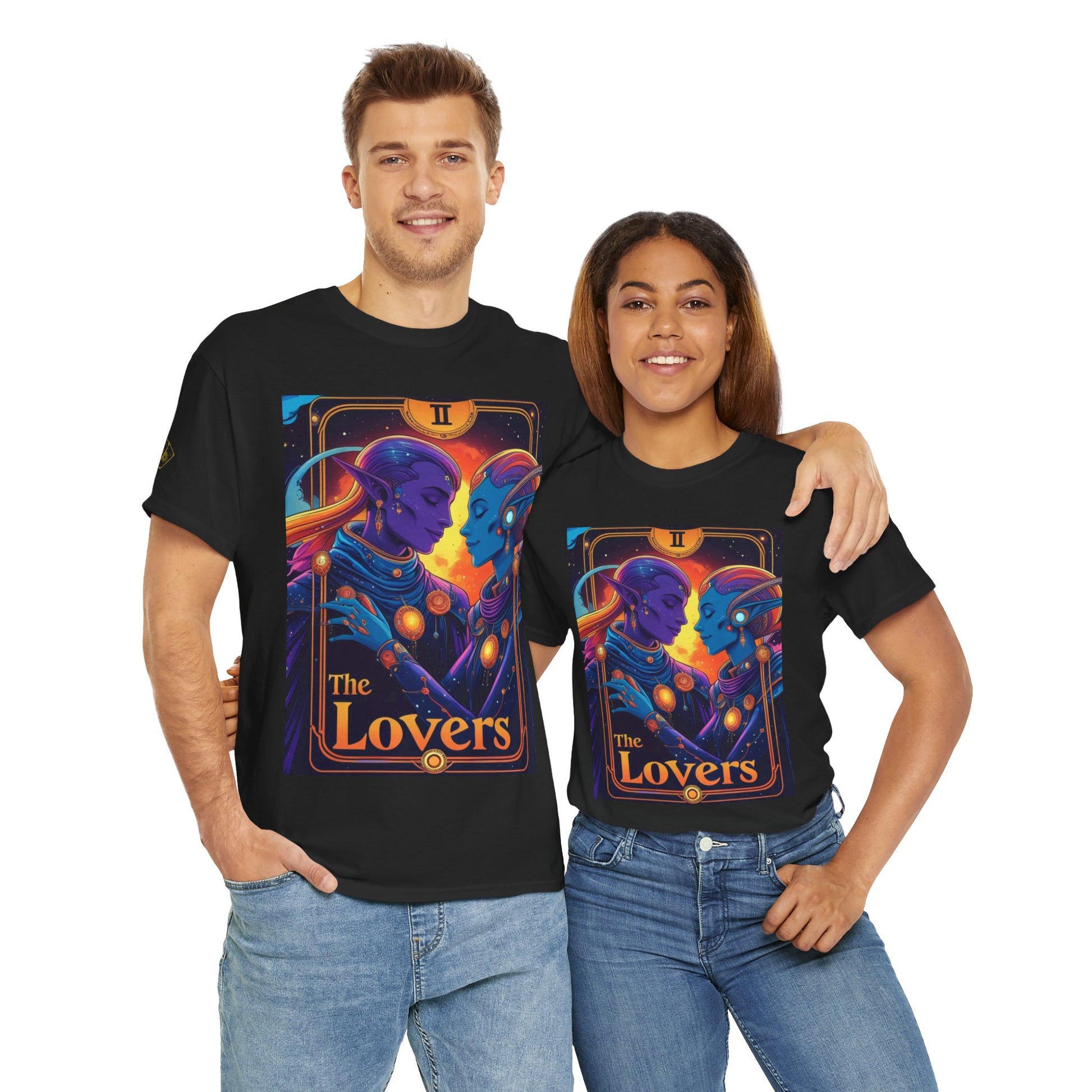Vibrant Lovers Graphic Tee, Casual Wear, Relationship Gifts, Tarot-Themed Apparel, Unisex T-shirt, Anniversary Present