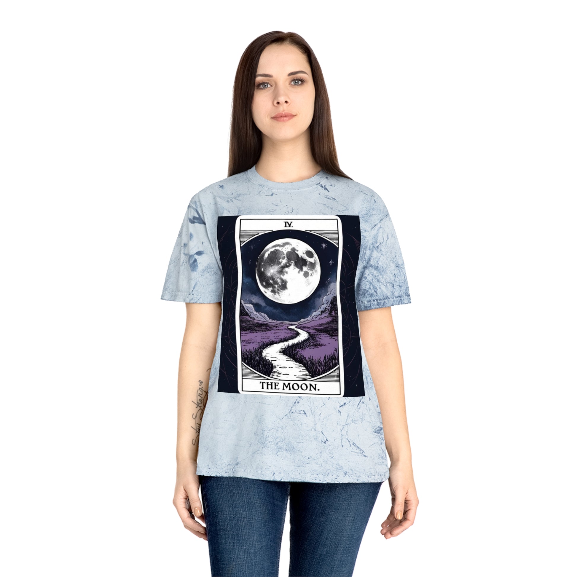 Moonlit Tarot Graphic Tee, Unisex Color Blast T-Shirt, Mystic Apparel, Astrology Gift, Spiritual Wear, Festival Fashion