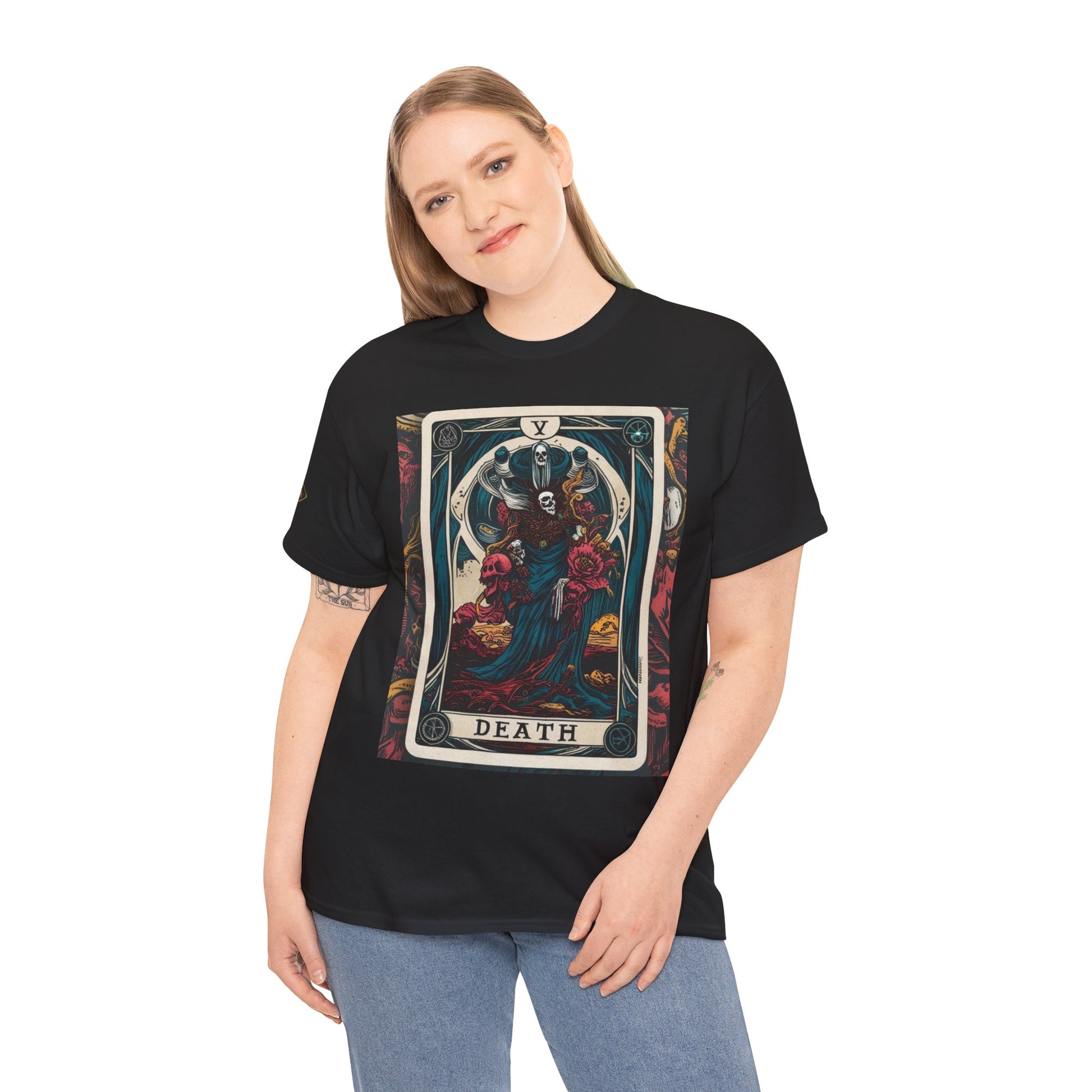 Gothic Tarot Death T-Shirt, Unisex Heavy Cotton Tee, Unique Graphic Tee, Tarot Card Apparel, Alternative Fashion, Gift for Occult Lovers