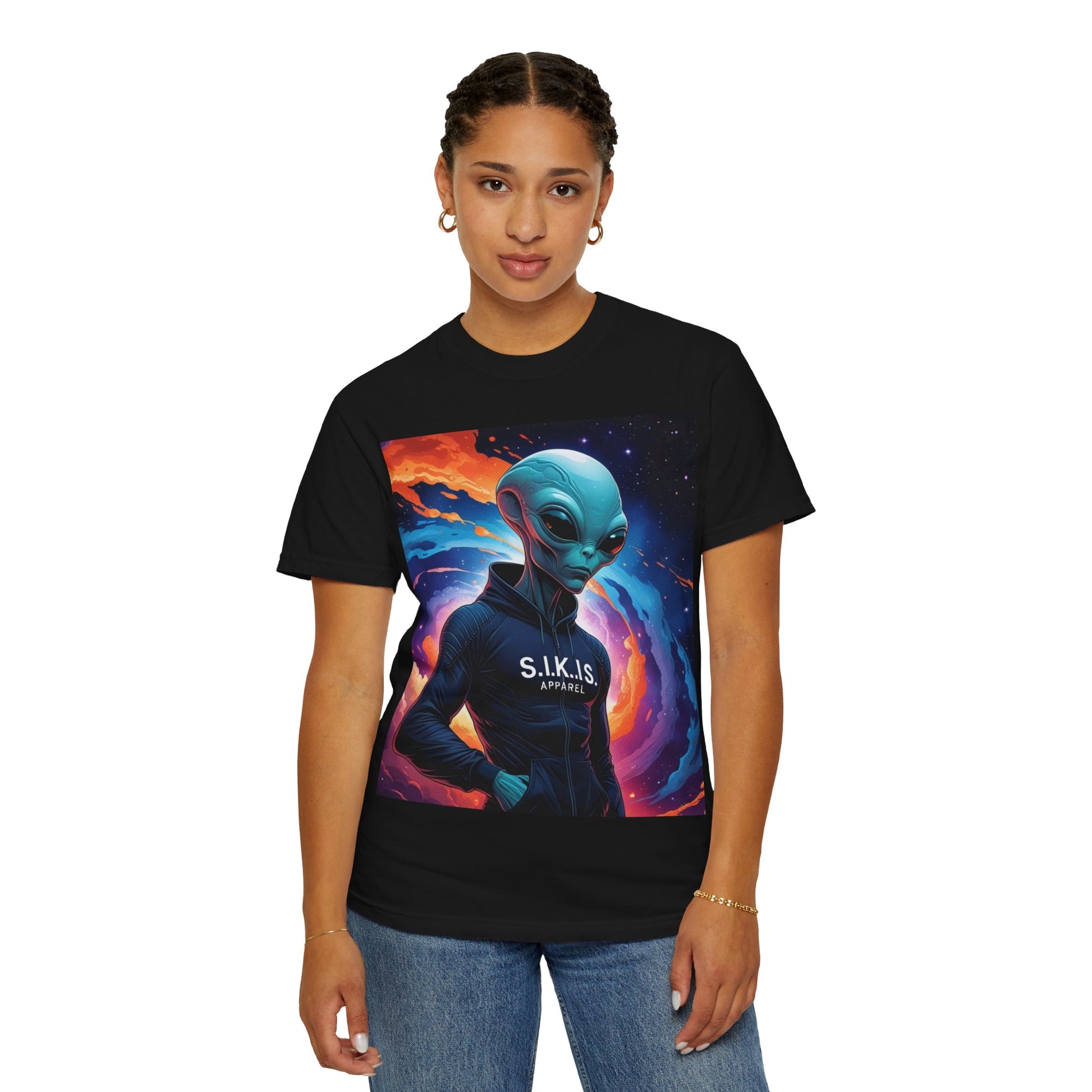 Cosmic Alien Graphic T-Shirt | Unisex, Summer Vibe, Gifts for Sci-Fi Fans, Festival Wear, Streetwear, S.I.K.I.S. Apparel
