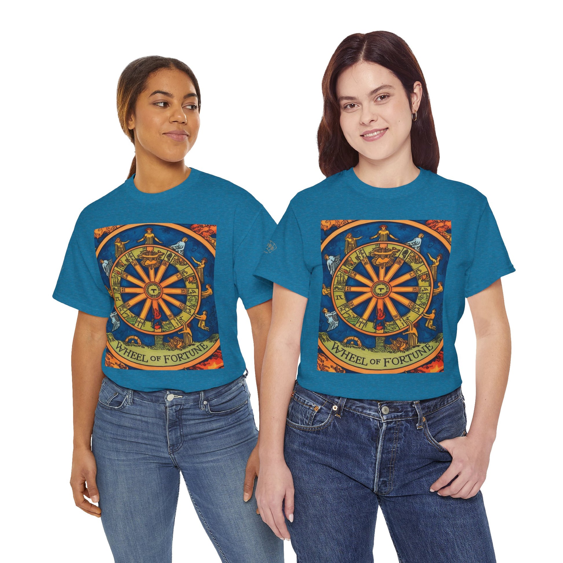 Wheel of Fortune Graphic Tee | Unisex Heavy Cotton T-shirt, Astrology Shirt, Tarot Card Tee, Gift for Mystics, Spiritual Wear