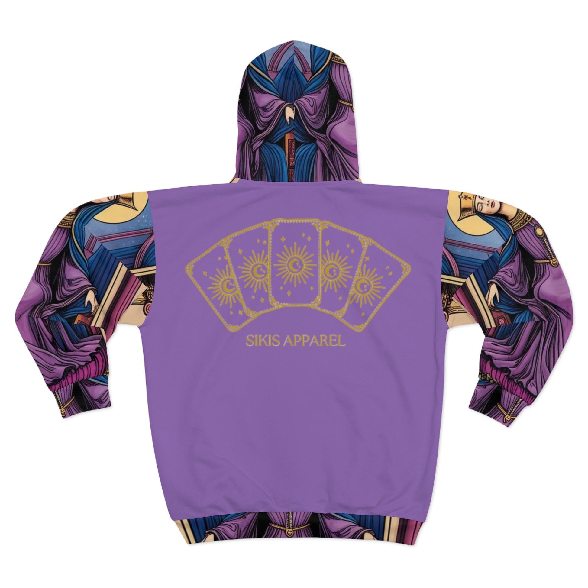 Mystical High Priestess Unisex Zip Hoodie, Tarot Card Hoodie, Spiritual Gift, AOP Hoodie, Witchy Apparel, Boho Zip Up