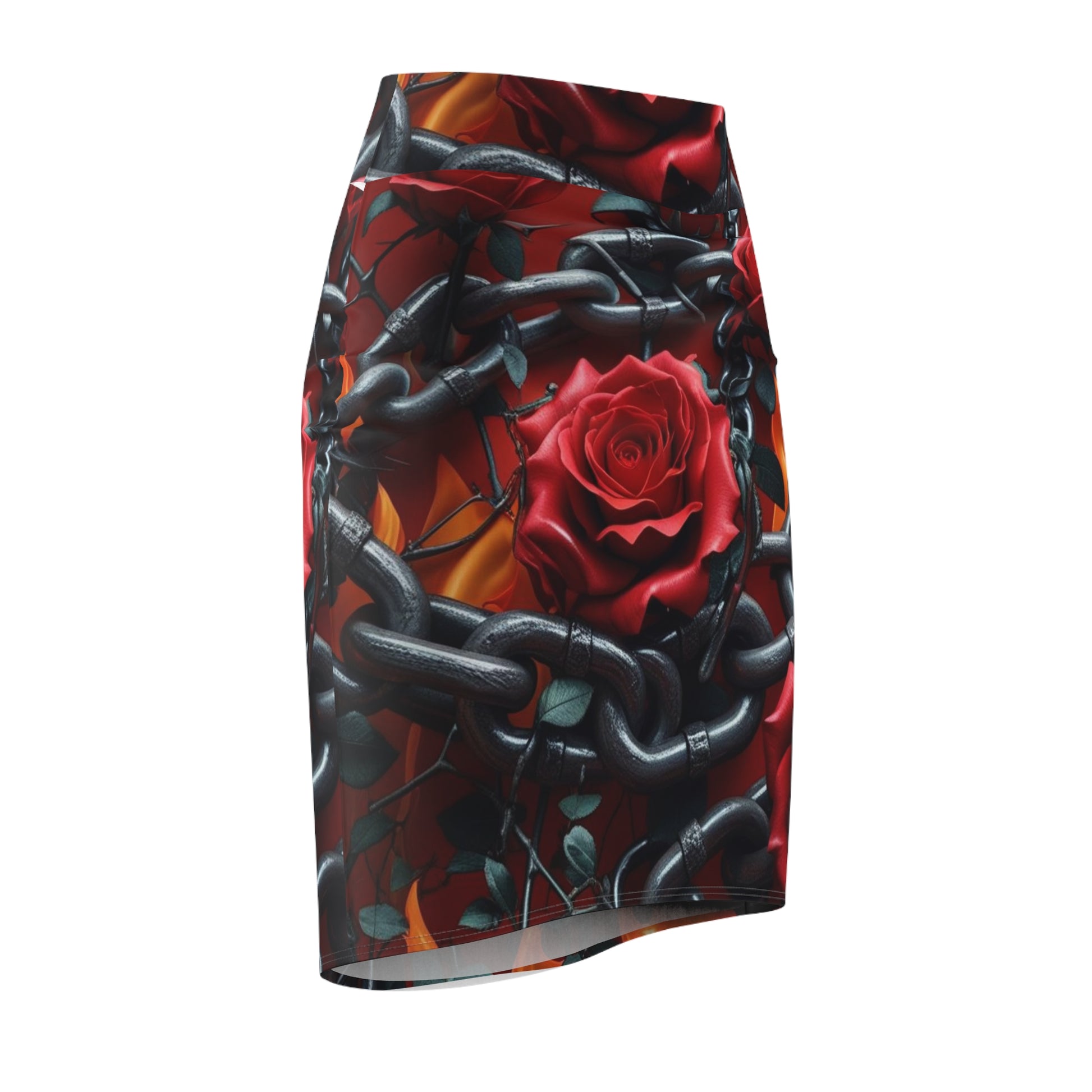Stylish Rose Chain Women's Pencil Skirt | Gothic Fashion, Edgy Style, Party Outfit, Floral Skirt, Bold Statement Piece