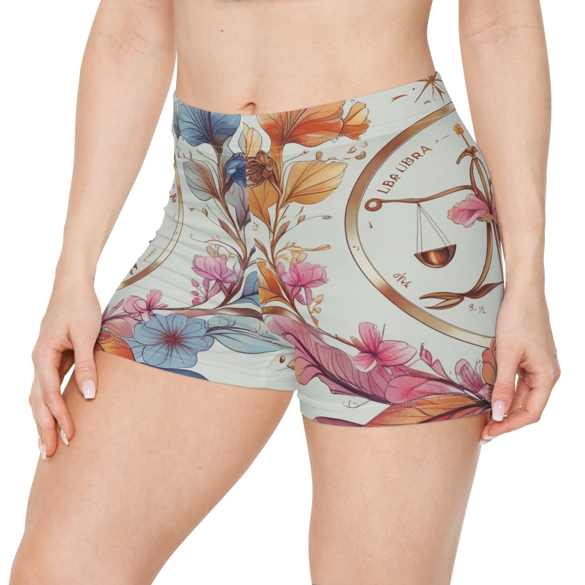 Floral Libra Women's Shorts, Stylish Summer Bottoms, Perfect for Astrology Lovers, Cute Casual Wear, Gift for Birthdays and Celebrations
