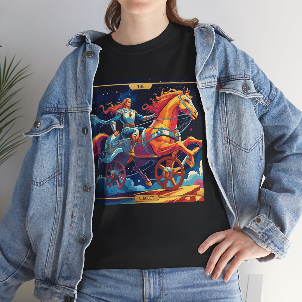 Celestial Chariot Tee - Unisex Heavy Cotton Shirt, Graphic T-Shirt, Fantasy Apparel, Gift for Dreamers, Unique Casual Wear