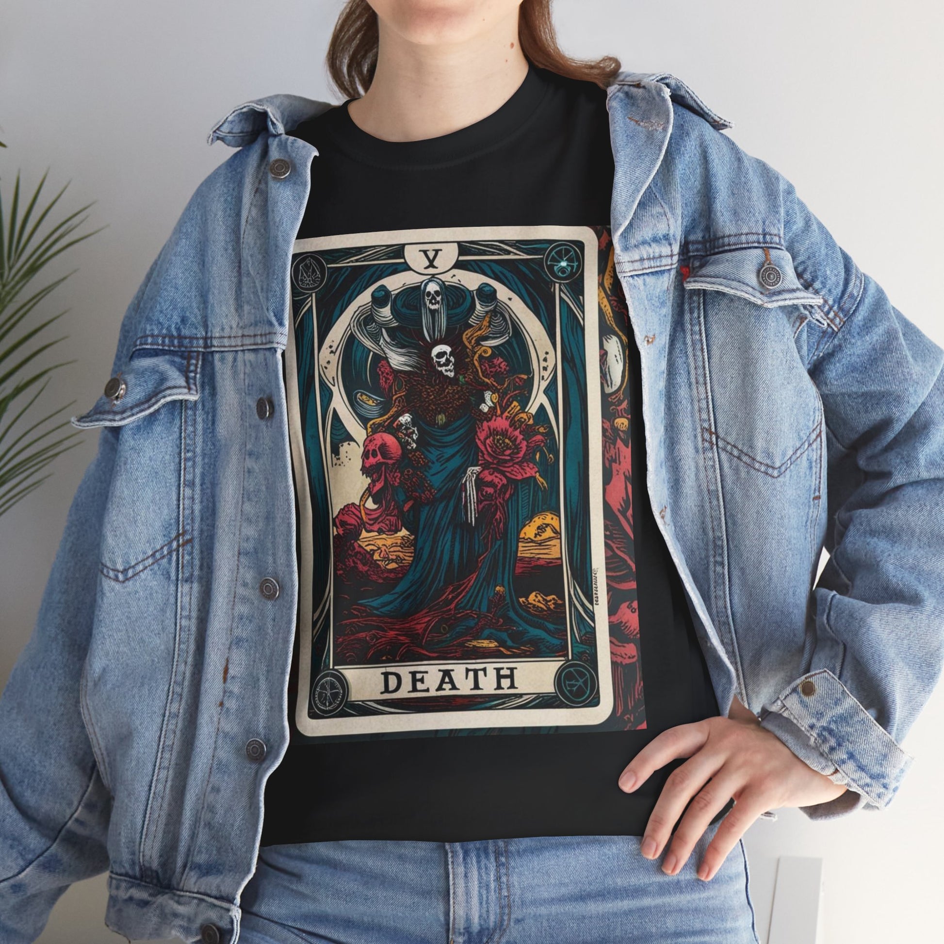 Gothic Tarot Death T-Shirt, Unisex Heavy Cotton Tee, Unique Graphic Tee, Tarot Card Apparel, Alternative Fashion, Gift for Occult Lovers