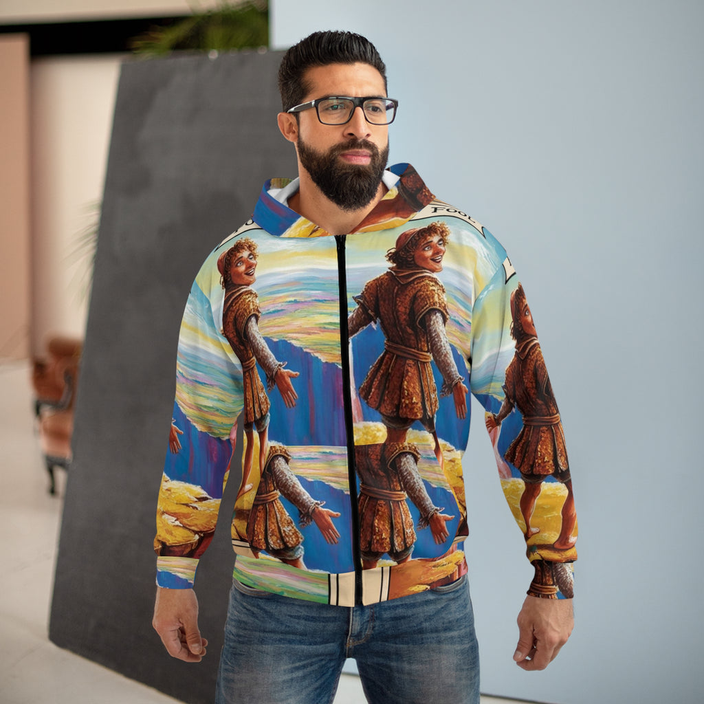 Artistic The Fool Card-Themed Unisex Zip Hoodie | Unique Gift for Tarot Lovers, Cozy Apparel for Celebrations, Trendy Fashion Statement
