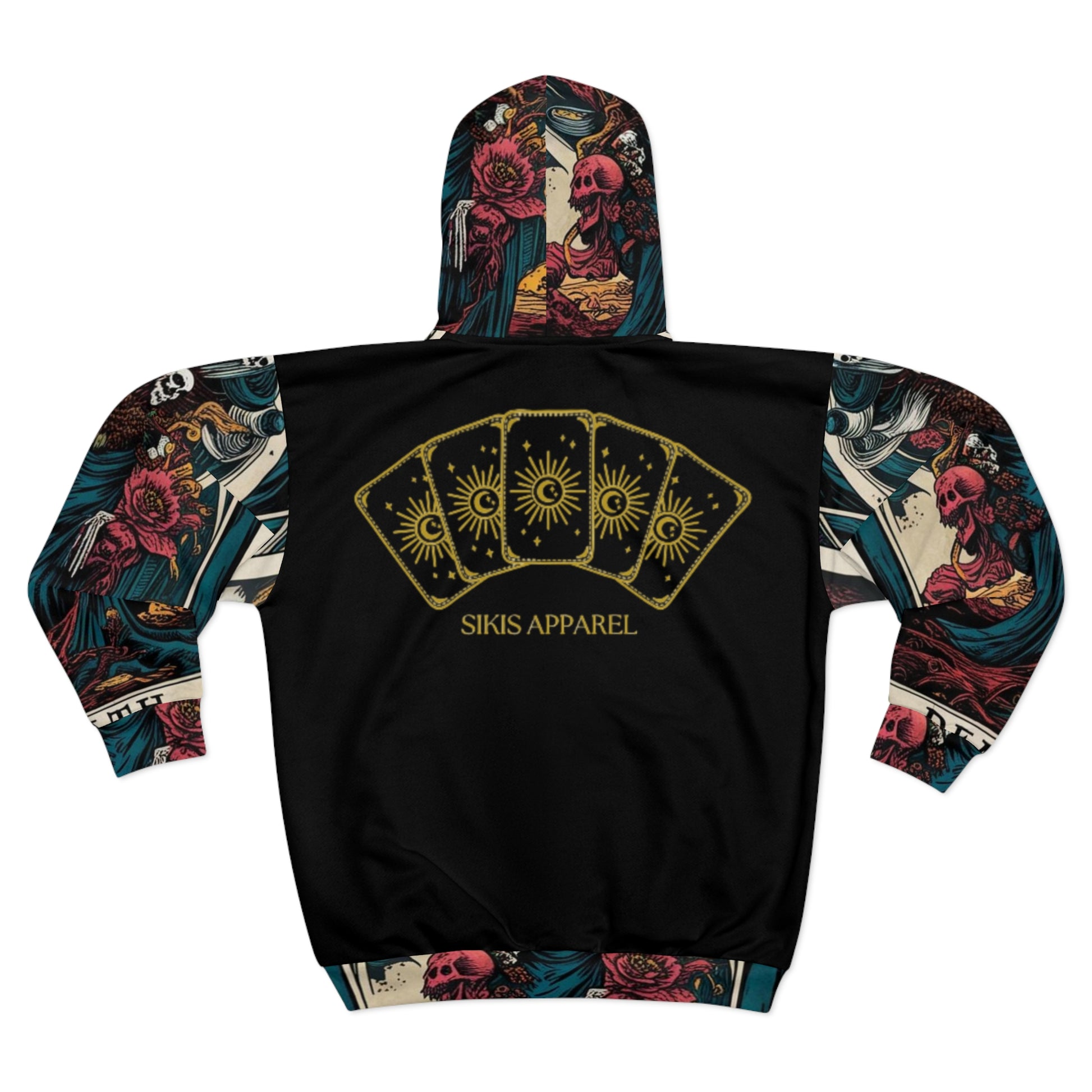 Unisex Zip Hoodie with Dark Floral Tarot Design, Gothic Aesthetic, Perfect for Everyday Wear, Gift for Her, Cozy Layer for Autumn