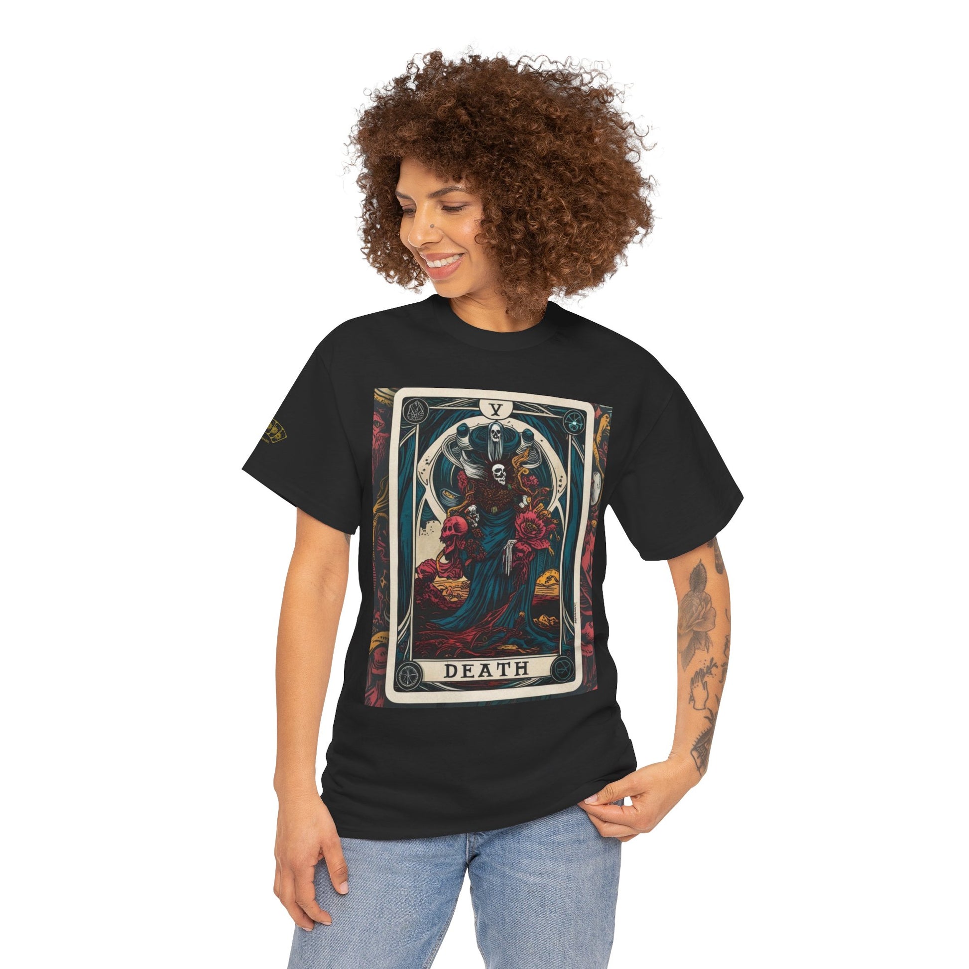 Gothic Tarot Death T-Shirt, Unisex Heavy Cotton Tee, Unique Graphic Tee, Tarot Card Apparel, Alternative Fashion, Gift for Occult Lovers