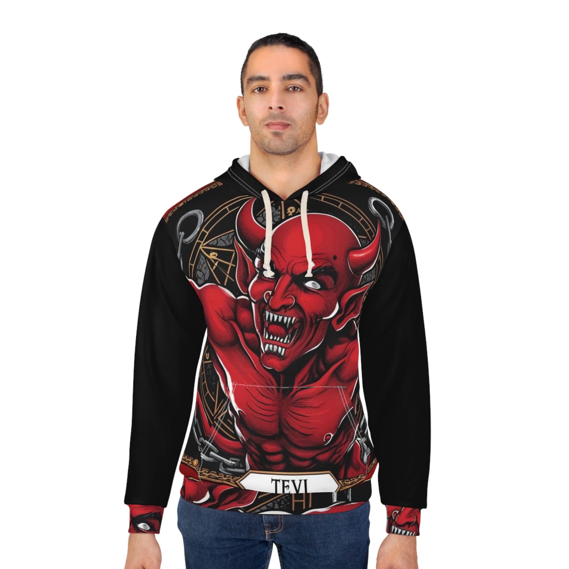 Devil Graphic Hoodie - Unisex AOP Pullover, Gothic Streetwear, Alternative Fashion, Edgy Gift, Halloween Attire, Punk Style