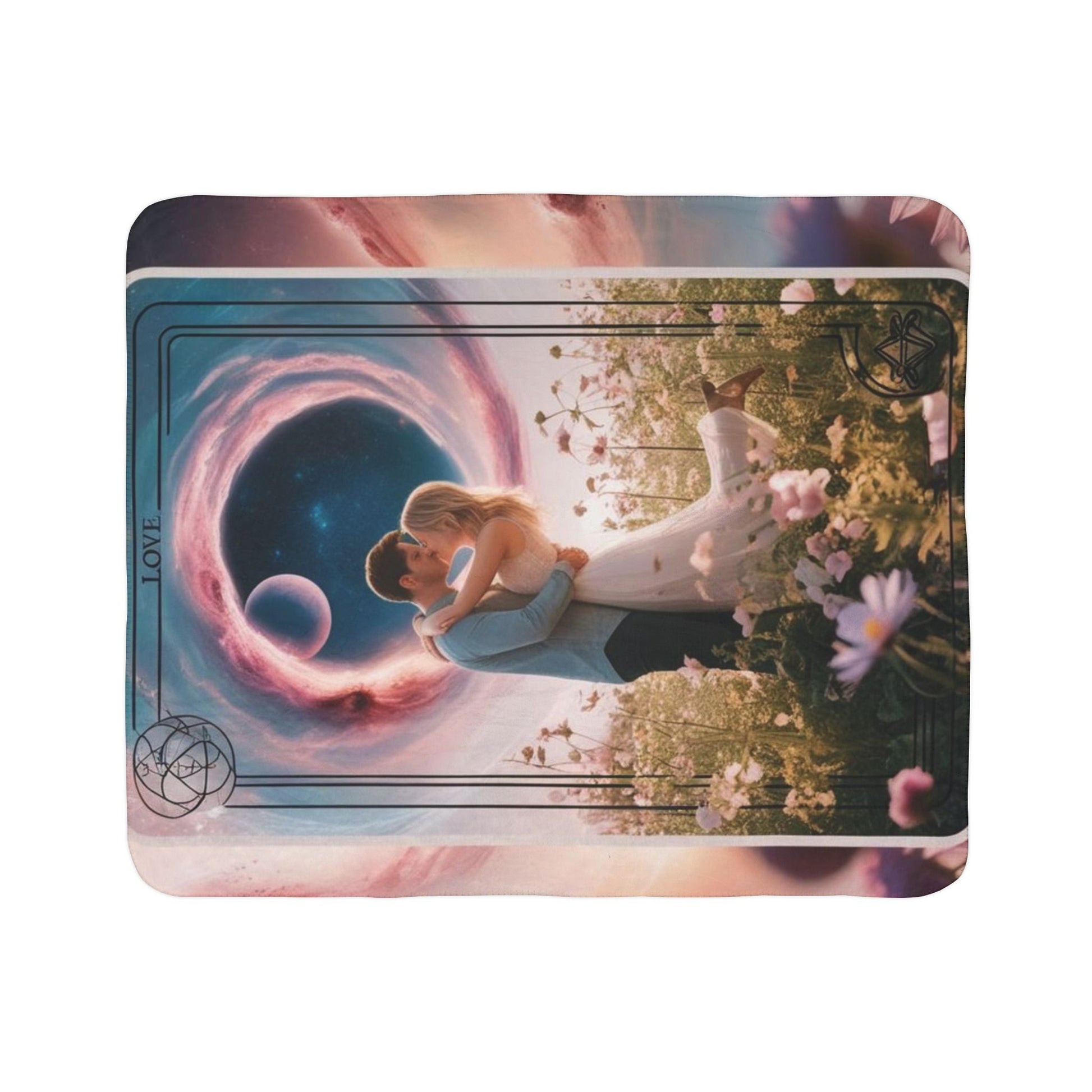 Cosmic Love Fleece Sherpa Blanket - Romantic Starry Design for Cozy Nights