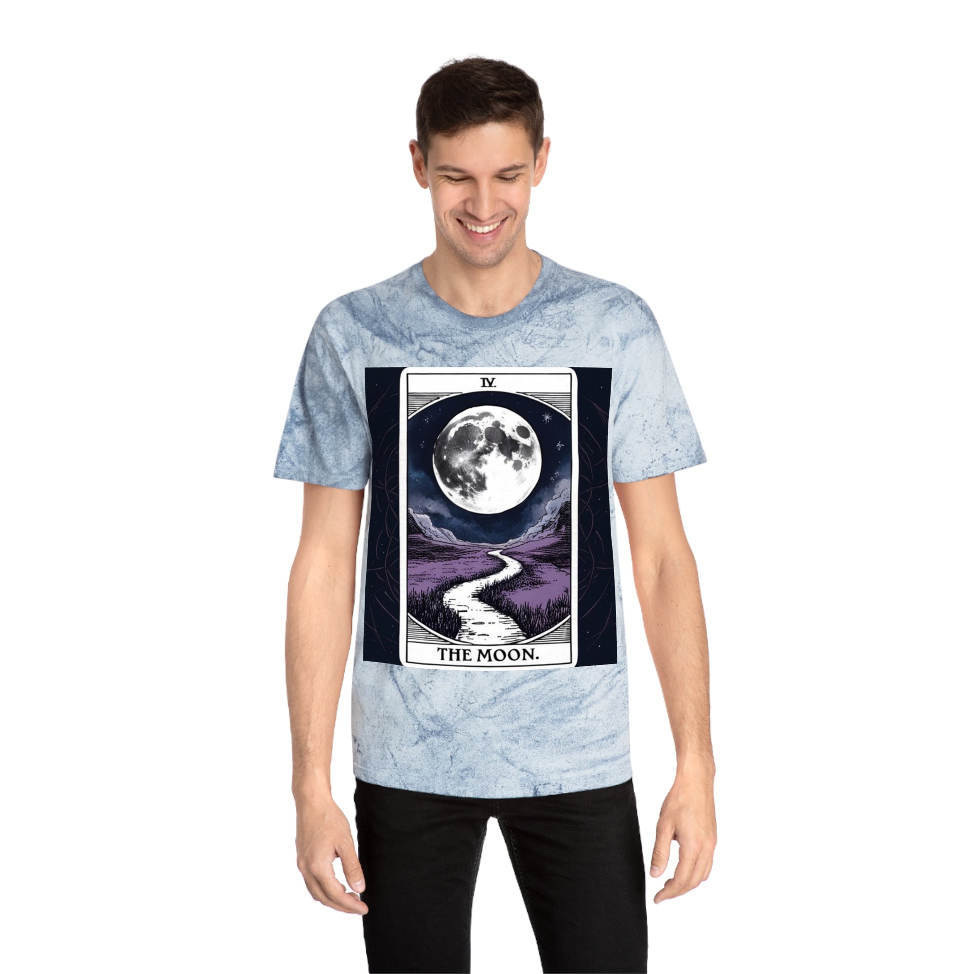 Moonlit Tarot Graphic Tee, Unisex Color Blast T-Shirt, Mystic Apparel, Astrology Gift, Spiritual Wear, Festival Fashion